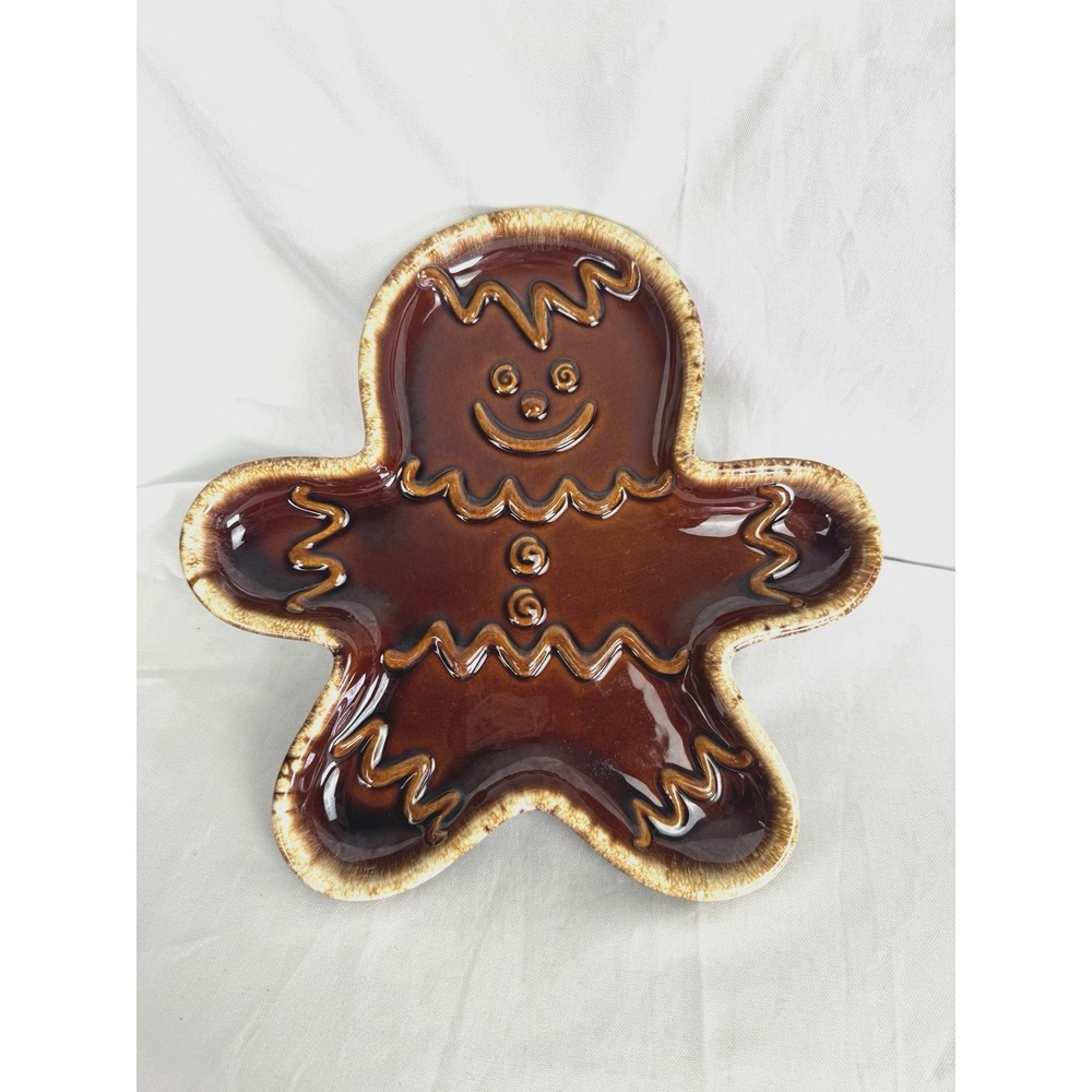 Vintage Hull Gingerbread Man 10.5" Drip Pottery Plate Tray Signed Retro 70s MCM